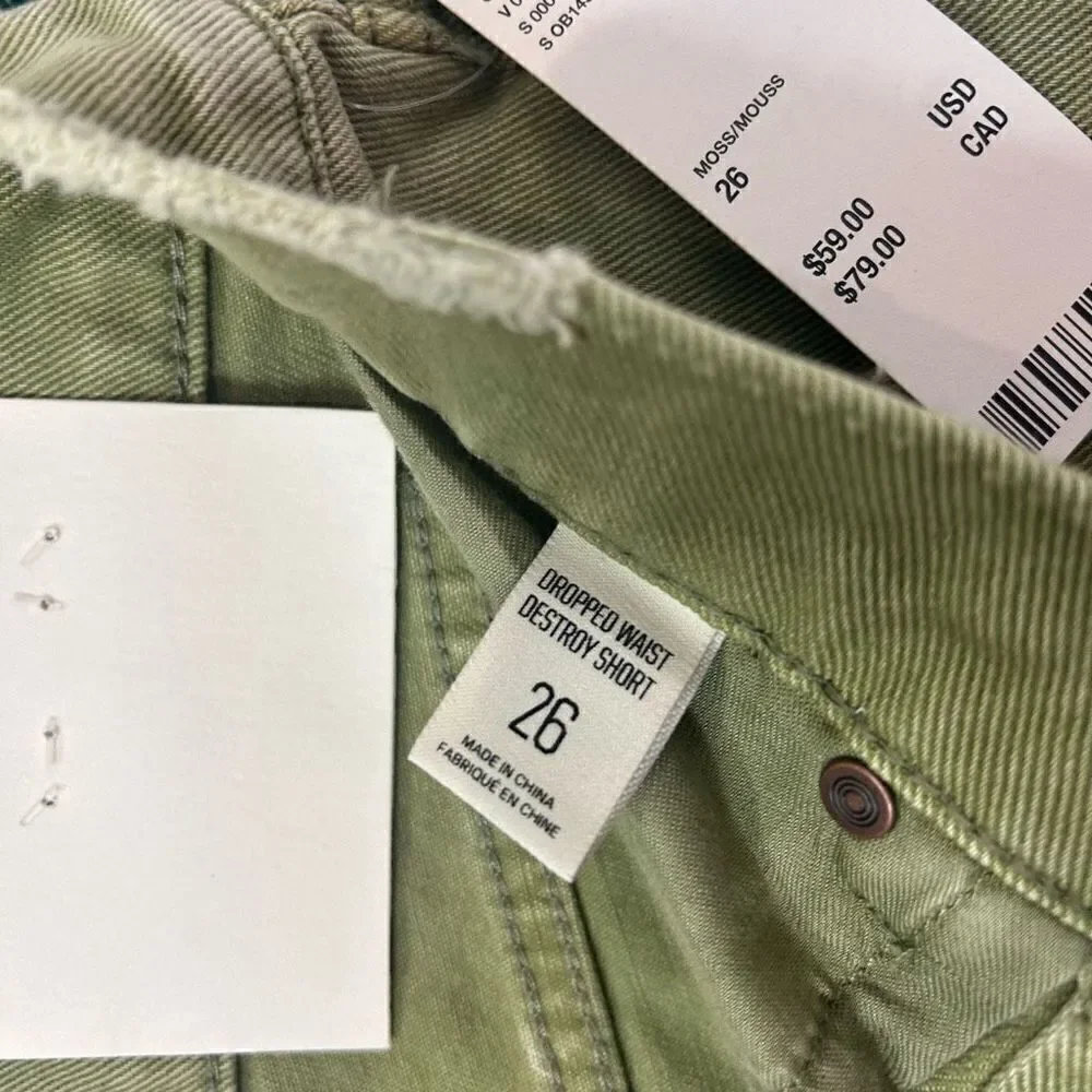NWT BDG Urban Outfitters Jean Shorts Womens 26 Green Dropped High Waist Destroy
